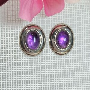 Vintage Cellini Amethyst Stone Silver Earrings Marked STG Cellini